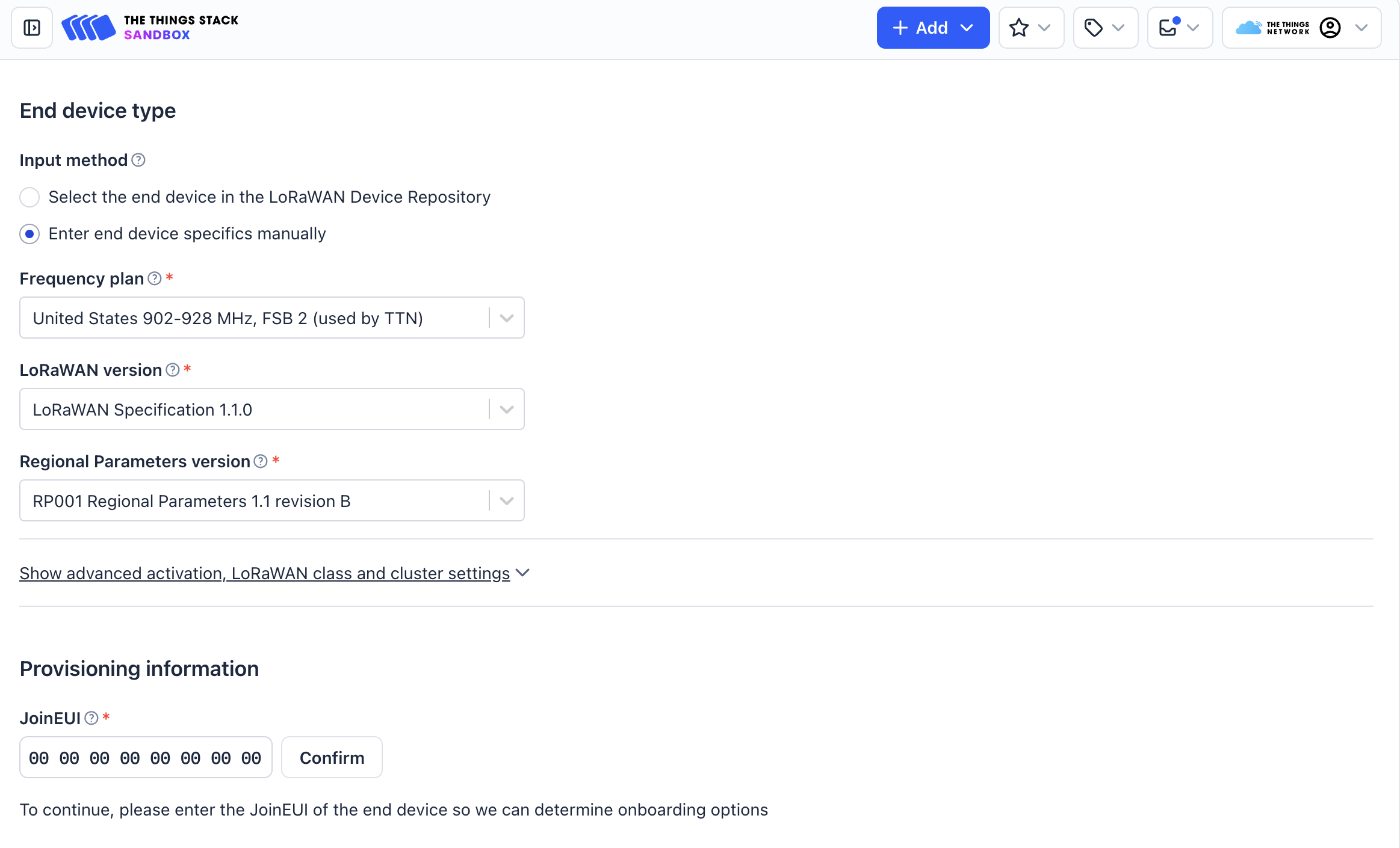 TTN Node Provisioning